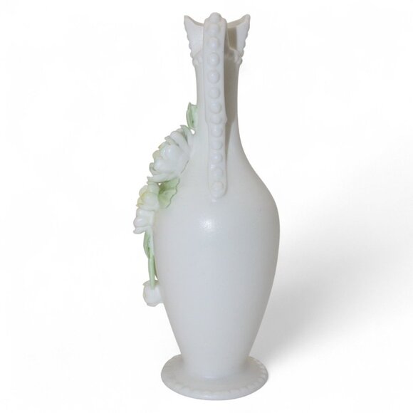 Vintage Ardalt Japan Verithin White Ceramic Vase With Pastel Floral Design & Orn - Picture 2 of 7